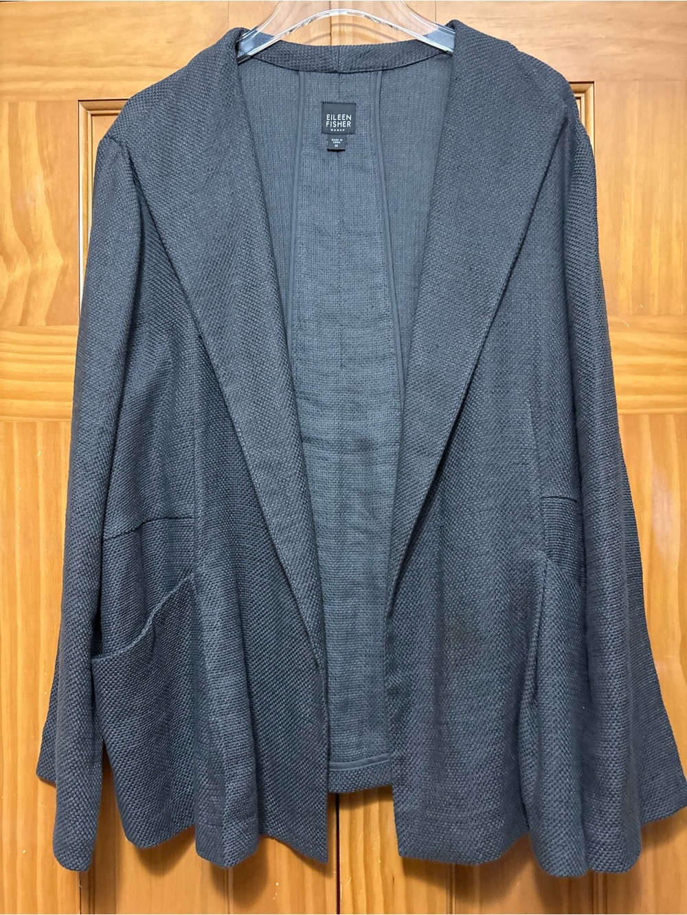 Eileen Fisher Dark Gray Open-Front Linen Blend Blazer Size 1X EUC